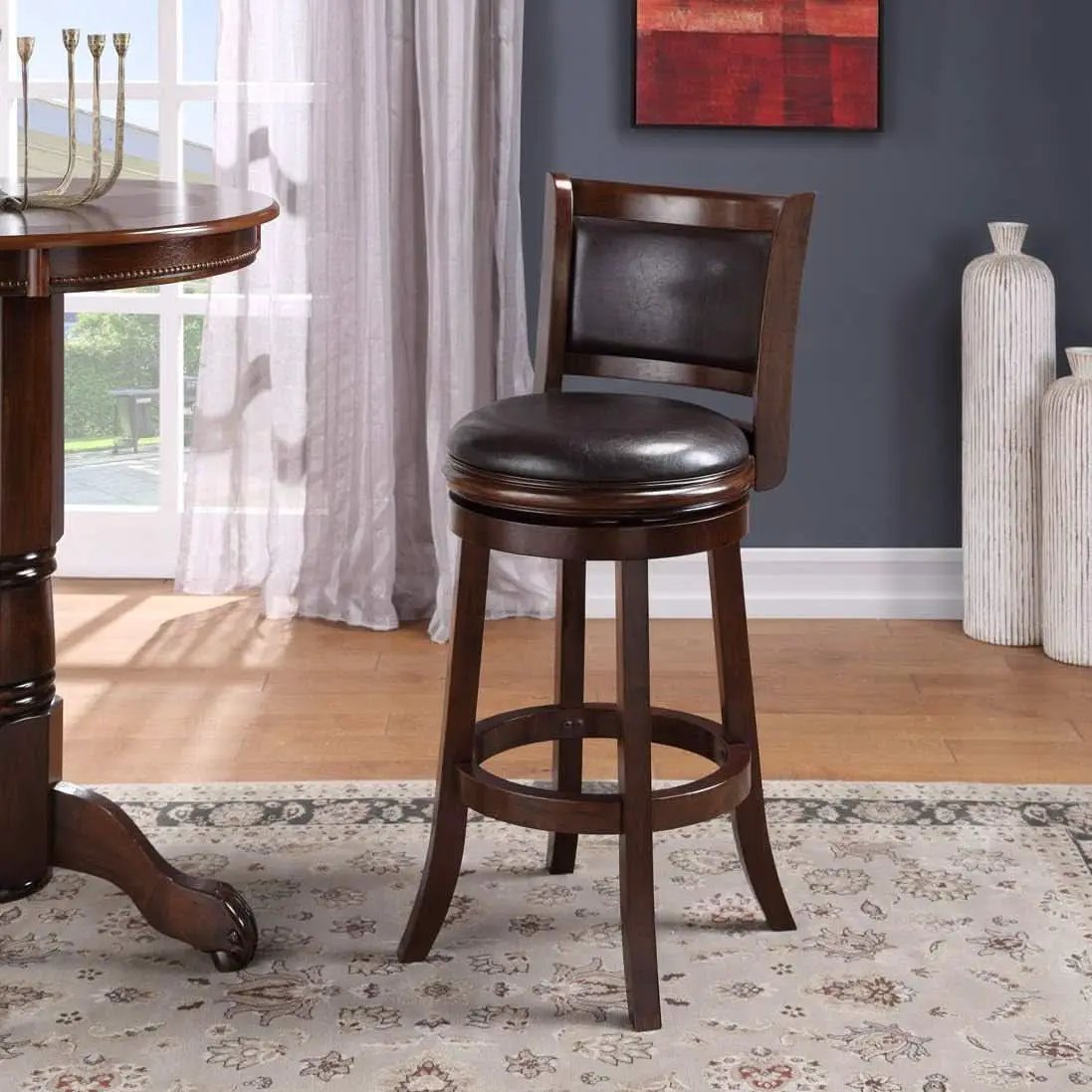 Swivel Bar Stool 29 Inch Cappuccino Faux Leather Upholstery from PriceLows™