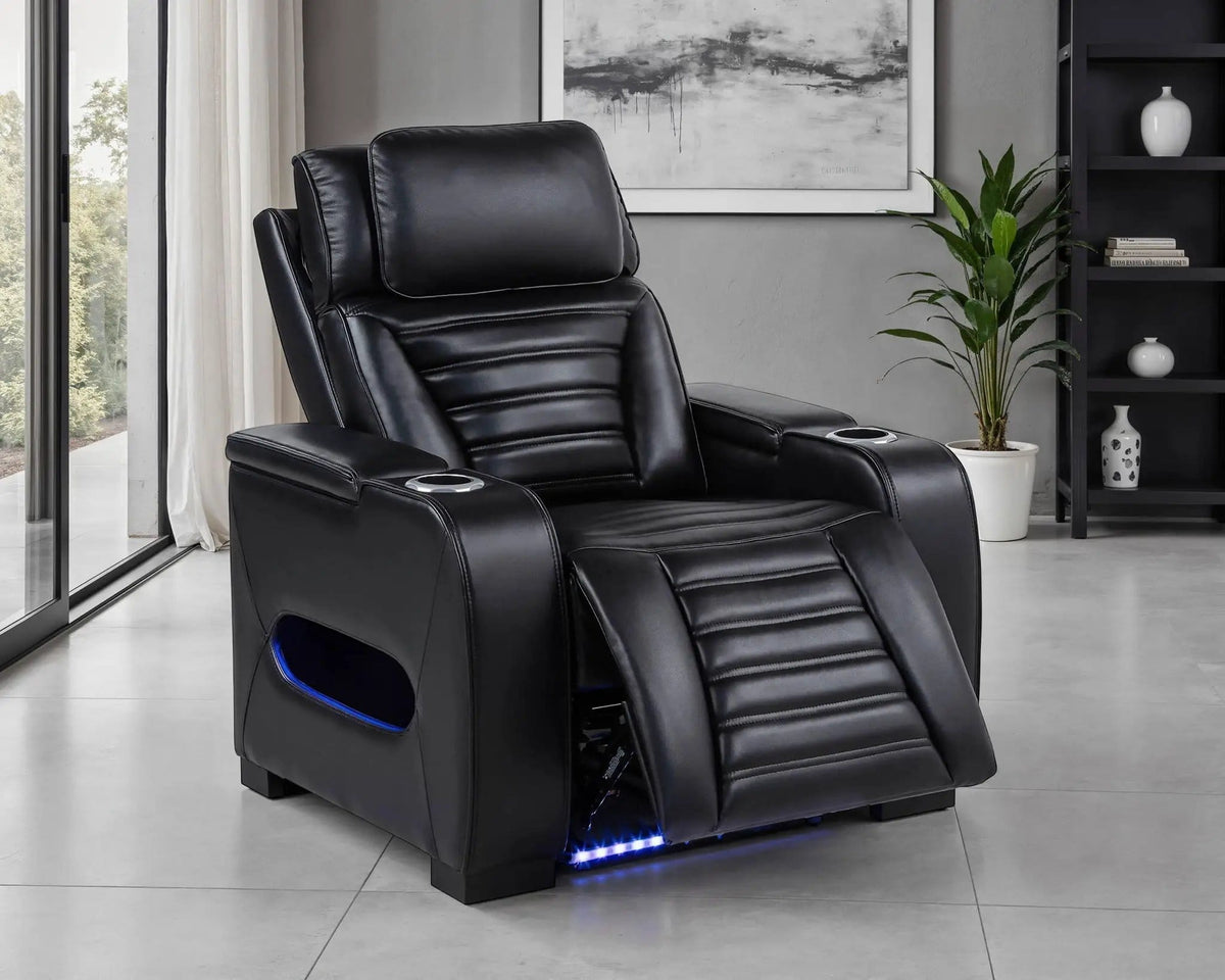 Zuma Faux Leather Upholstered Dual Power LED Recliner Reclining Chair | 38 x 40 x 43.75 in | Faux Leather | Black