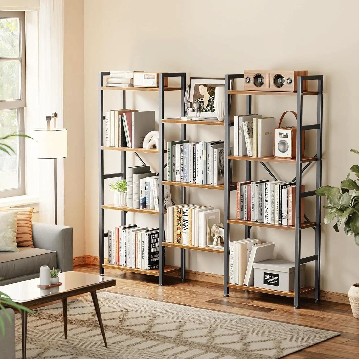 Rustic Brown Four Tier Bookshelf For Home Office Storage from PriceLows™