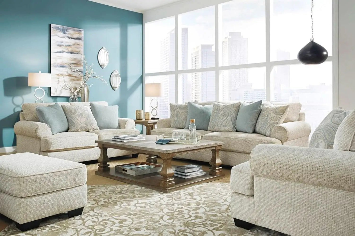Beige Chenille Upholstered Ottoman With Cushioned Comfort from PriceLows™