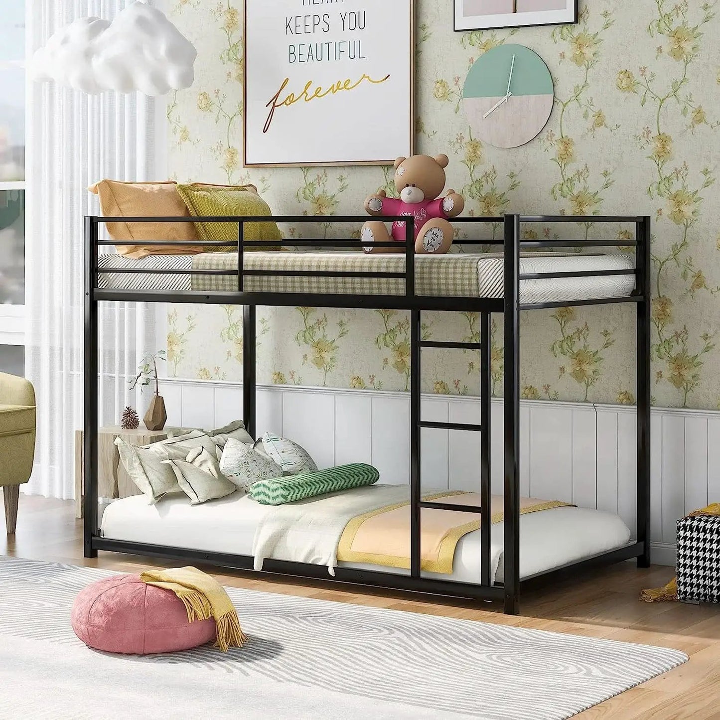 Black Twin Metal Bunk Bed With Guard Rails And Ladder from PriceLows™