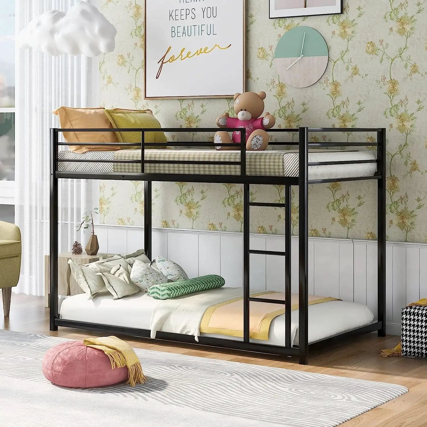 Black Twin Metal Bunk Bed With Guard Rails And Ladder from PriceLows™
