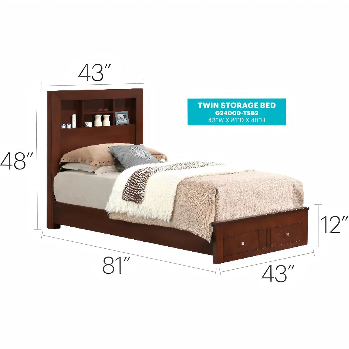 Modern Storage Bed | Ample Bedroom Storage | Wood And Manufactured Wood | 81 Inch Length