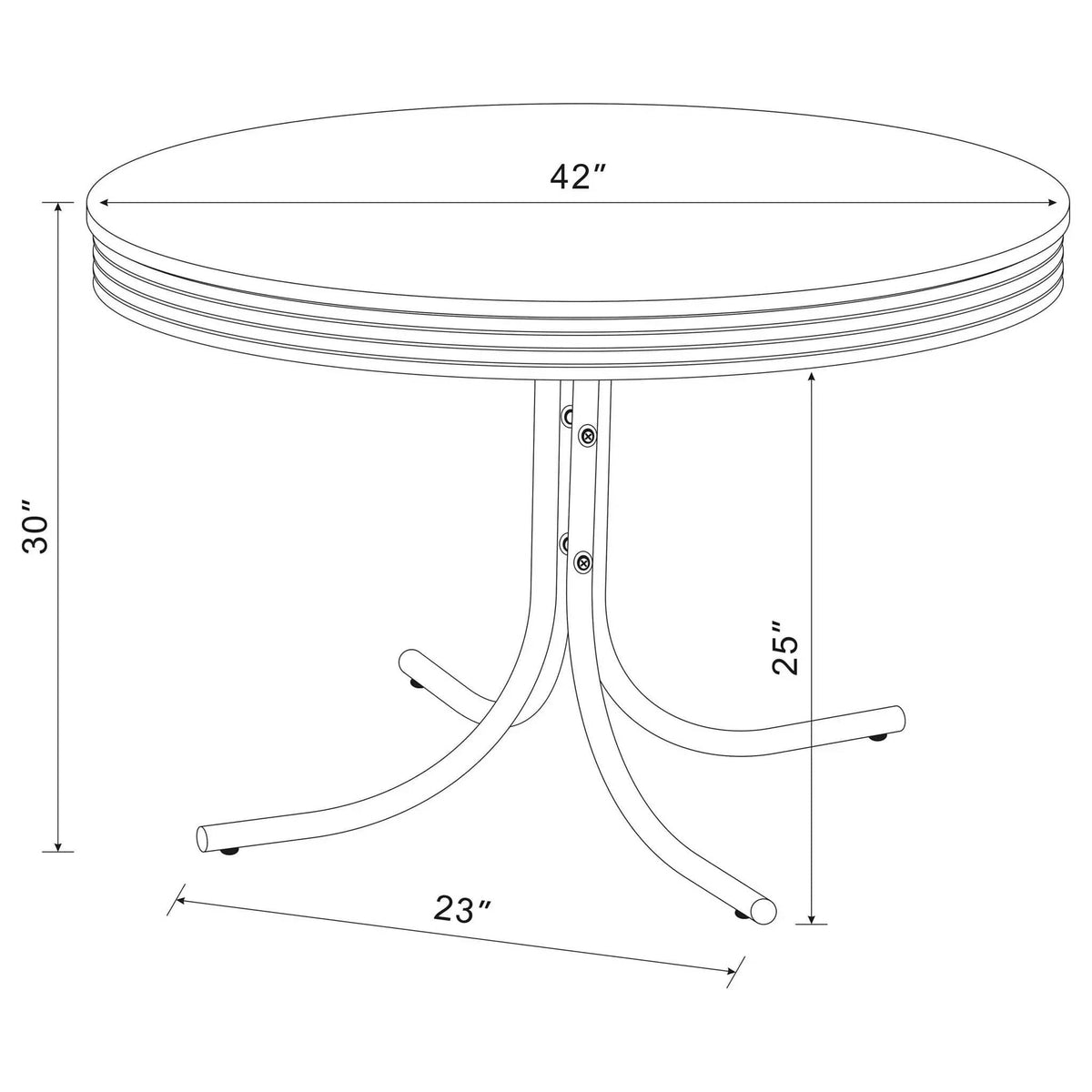 Retro Round 42-inch Wood Top Dining Table White and Chrome | 42 x 42 x 30 in | Engineered Wood & Veneer | Dining Room