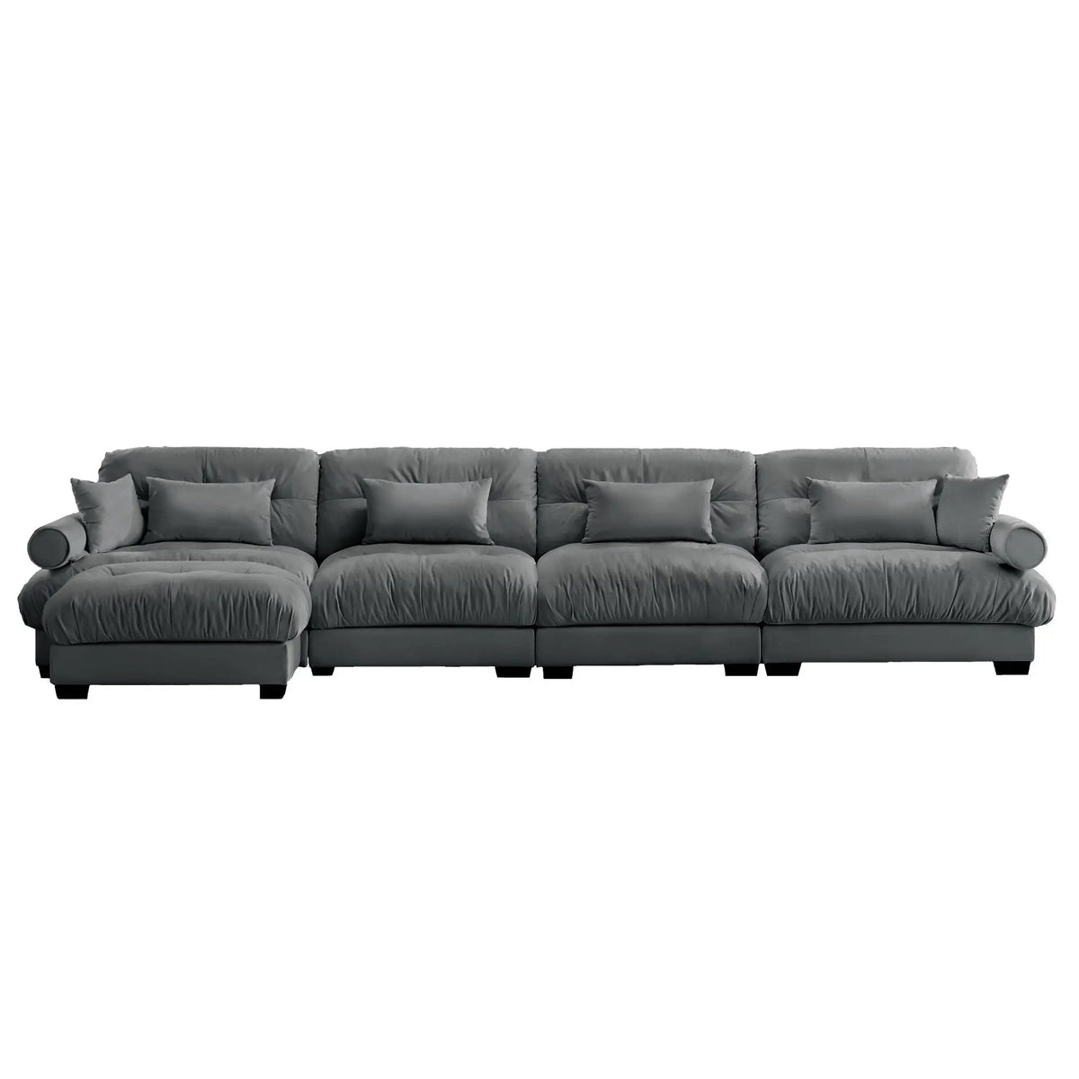 Modular Sectional Sofa | Deep Comfort Cushions | Vintage Fabric Ottoman