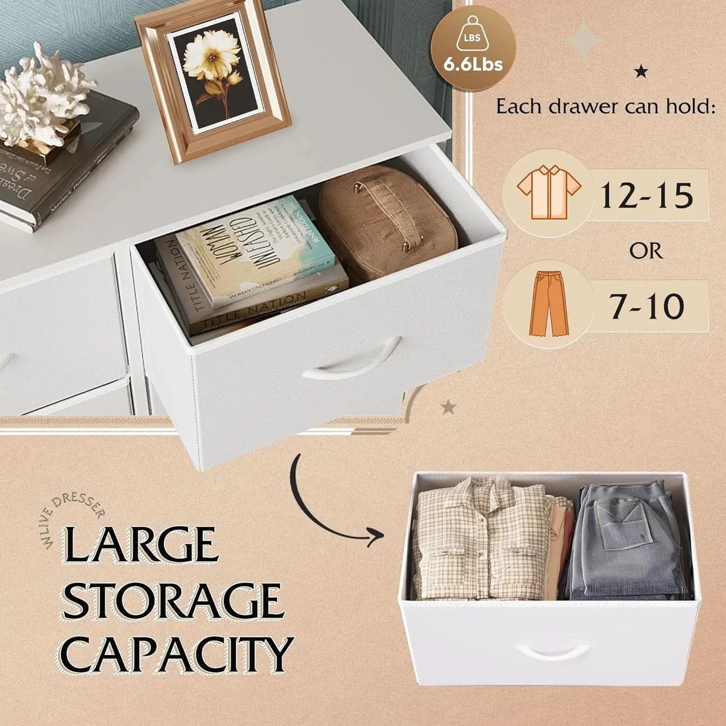 Fabric Dresser For Bedroom Tall White Modern Storage Unit from PriceLows™