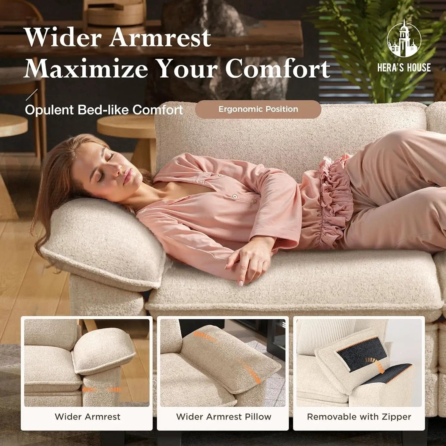 124 Inch Chenille Beige Modular Sectional Sofa With Throw Pillows from PriceLows™