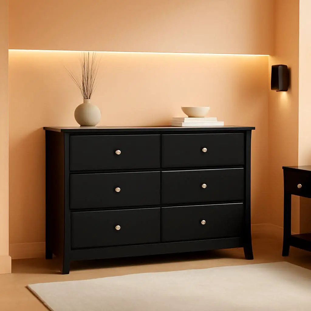 Crescent 6 Drawer Double Dresser Black GREENGUARD Gold from PriceLows™