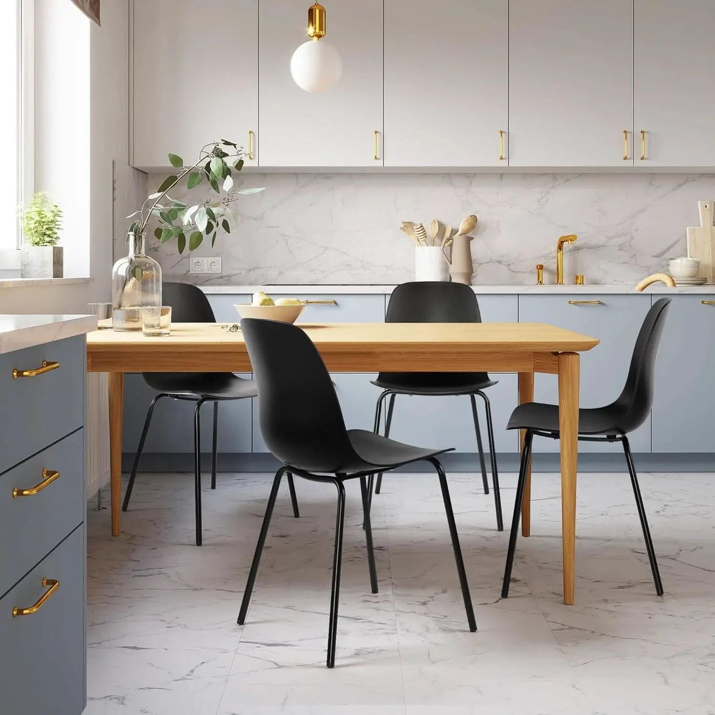 Set Of 4 Matte Black Dining Chairs With Ergonomic Back from PriceLows™