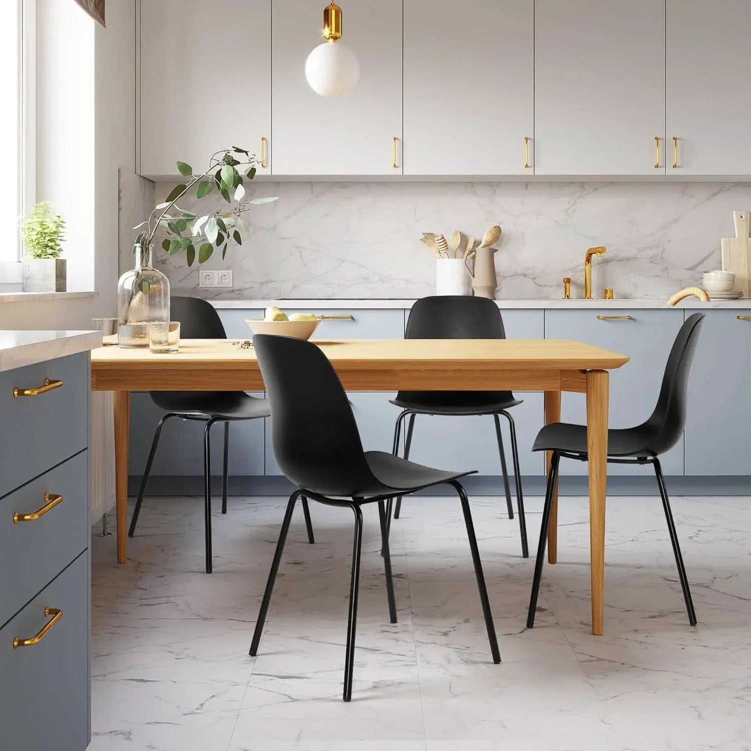 Set Of 4 Matte Black Dining Chairs With Ergonomic Back from PriceLows™