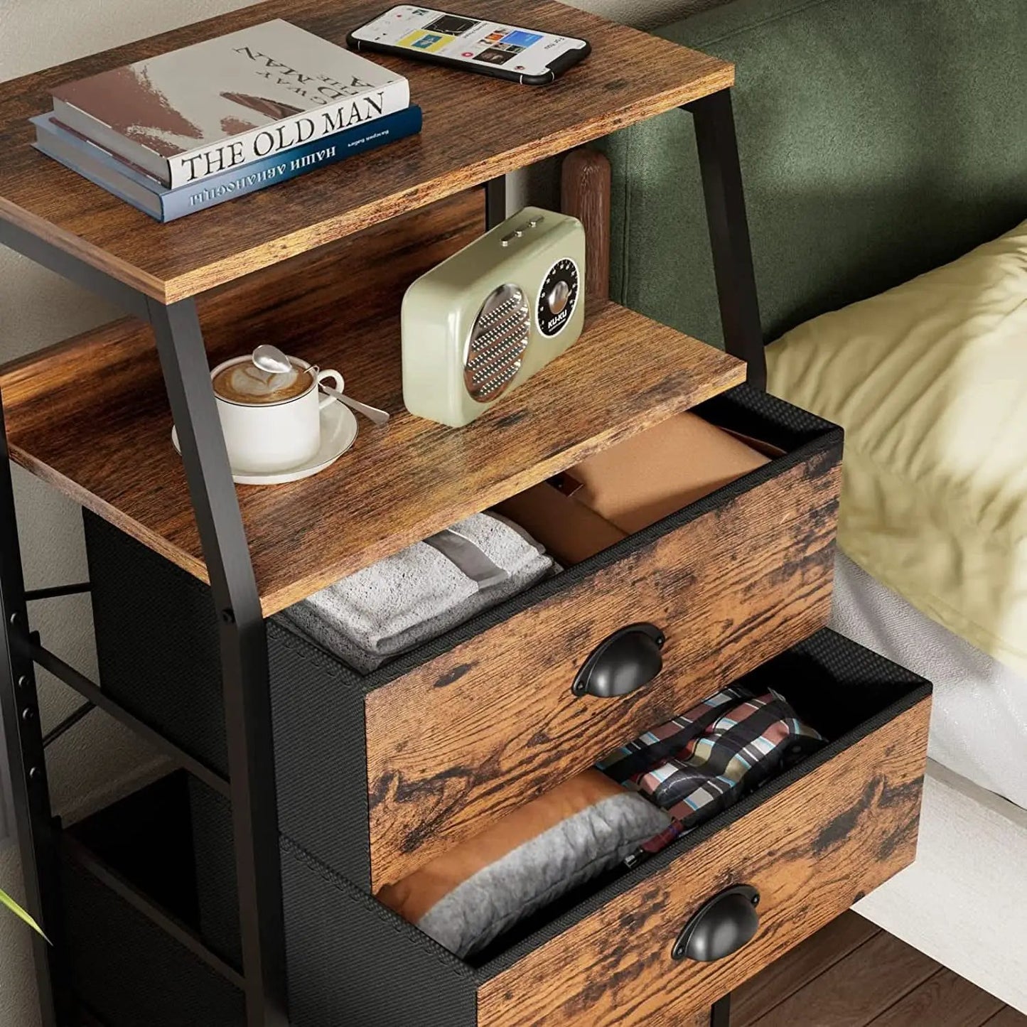 3-Drawer Nightstand With 2-Tier Shelf And Wood Top Bedroom from PriceLows™