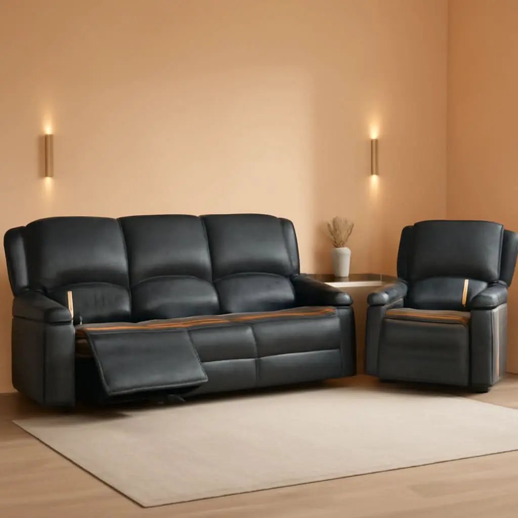 Grey 3 Seater Recliner Sofa Set With Removable Console For Living Room Comfort And Style from PriceLows™