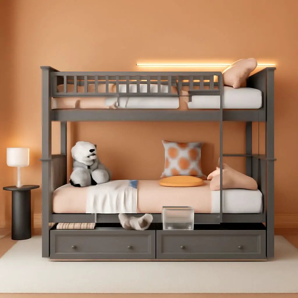 Grey Twin Bunk Bed With Storage Drawers Safety Rail from PriceLows™