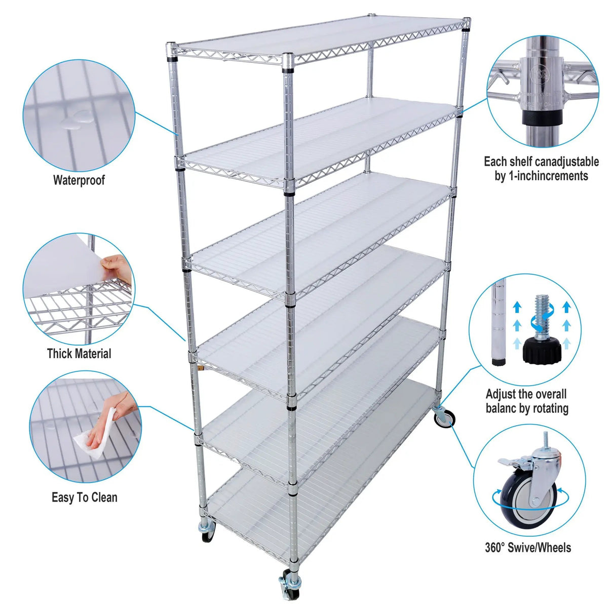 6 Tier Wire Shelving Unit | 6000 Lb Capacity | NSF Metal Rack | Adjustable Shelves