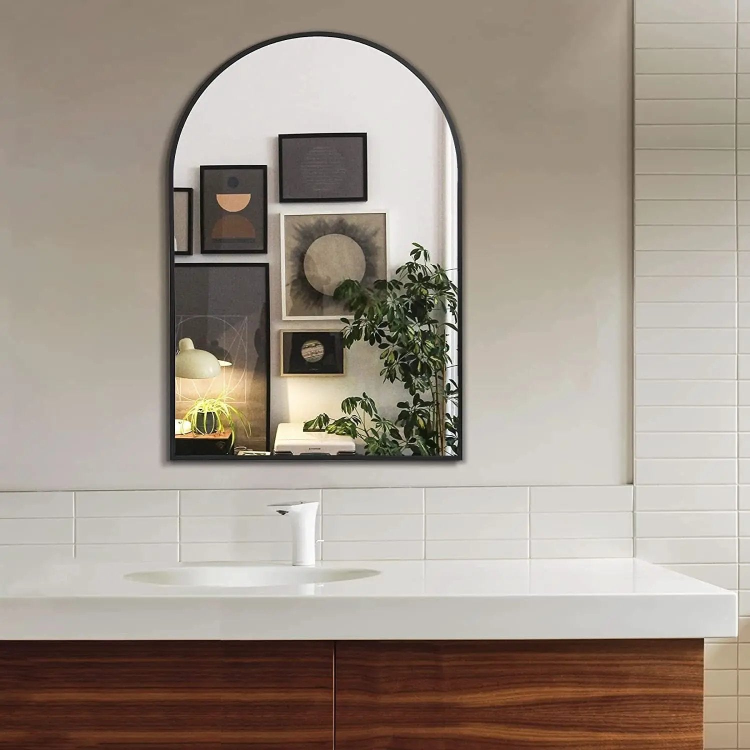 Arched Full Length Wall Mirror 24x36 Matte Black Frame from PriceLows™