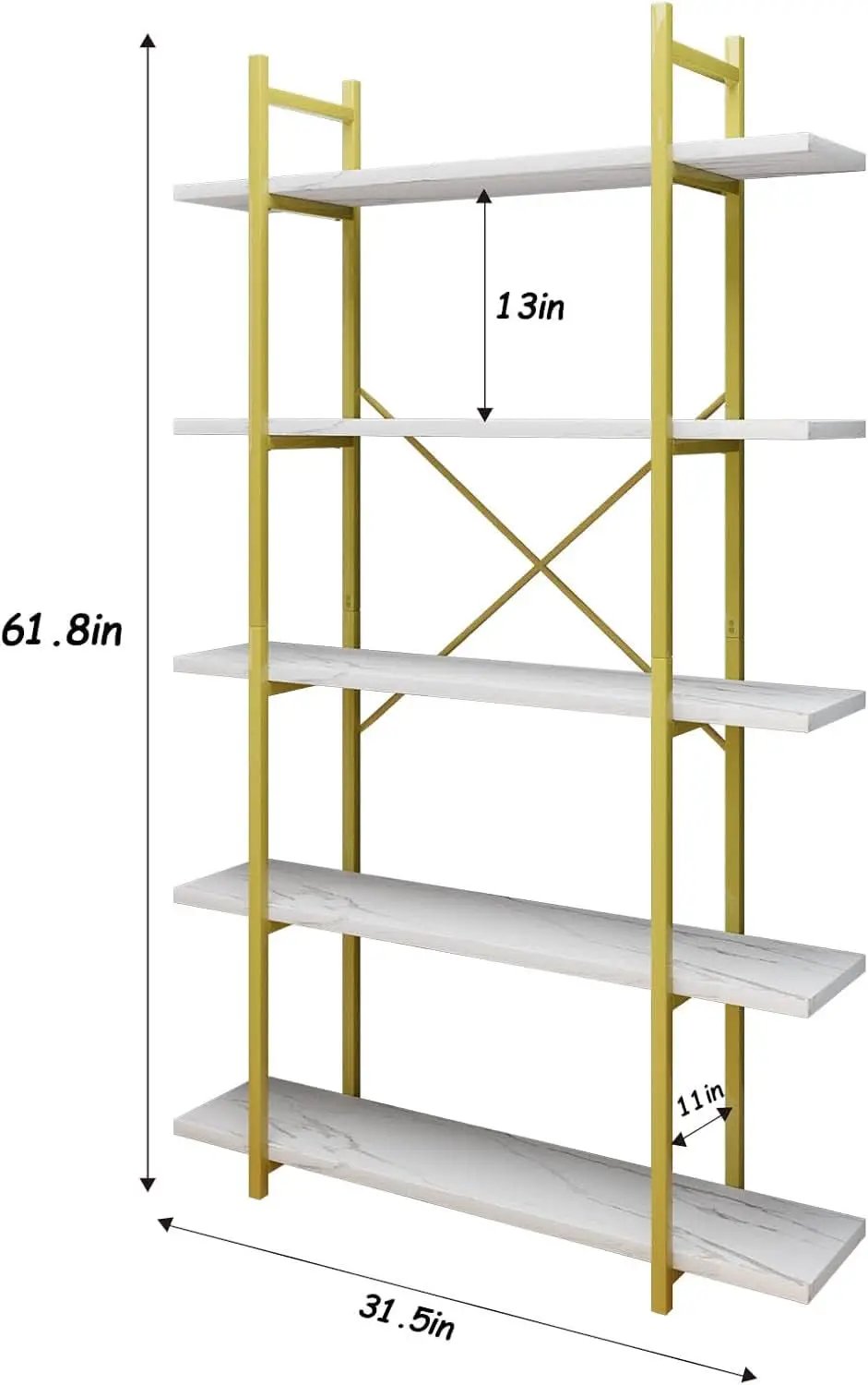 Five Tier Bookshelf Organizer White Faux Marble Metal Open Display from PriceLows™