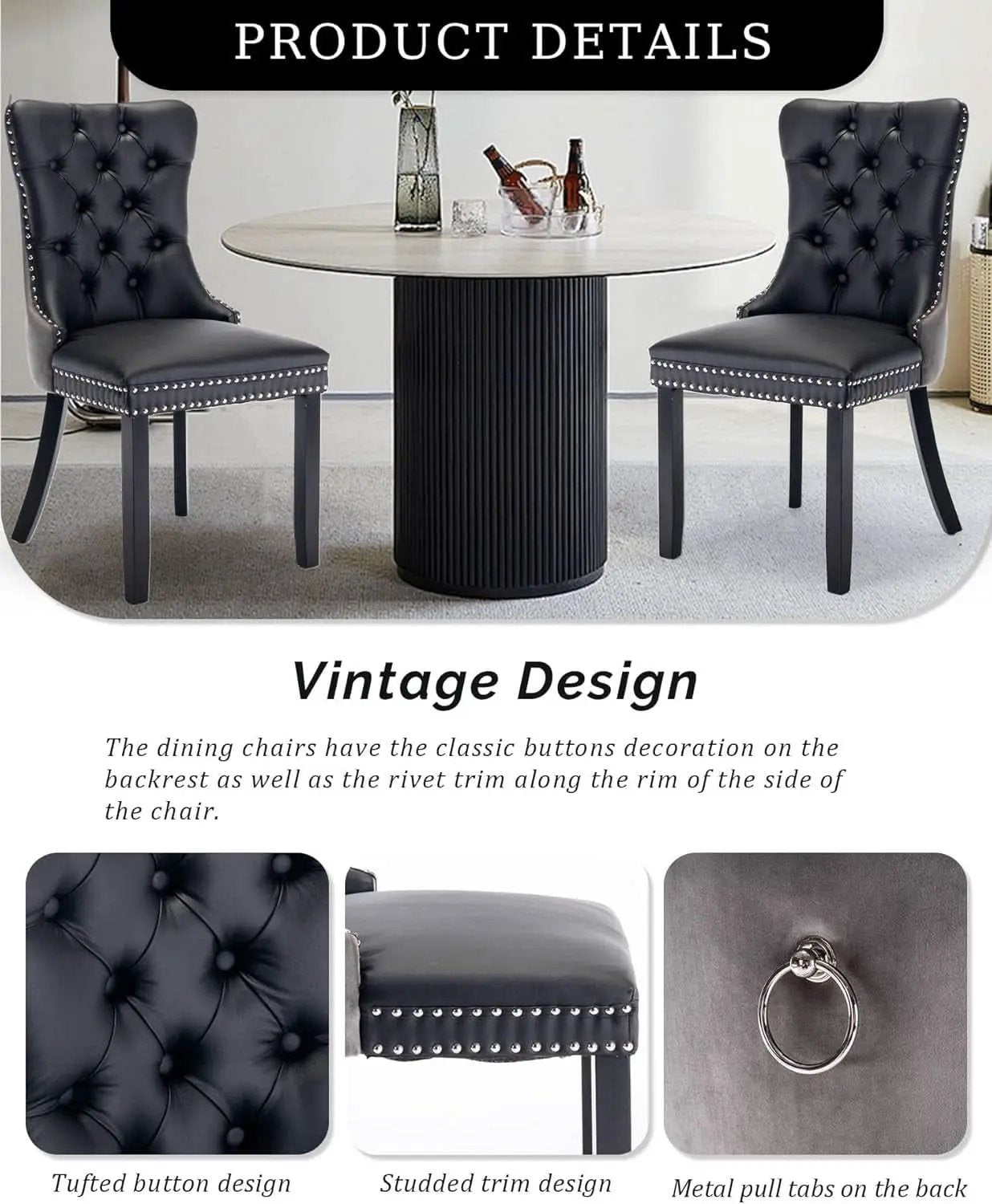 Leather Dining Chairs Set of 2 Black Nailhead Trim from PriceLows™