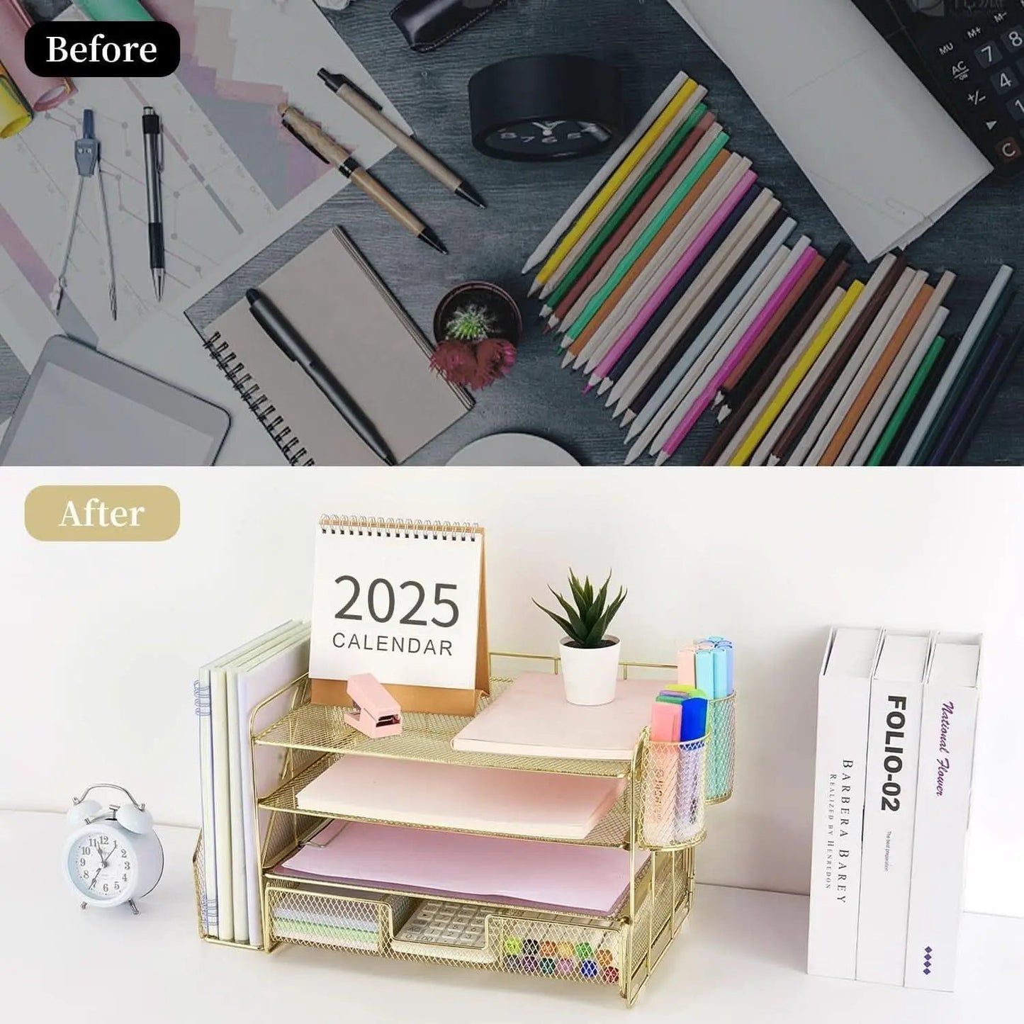 4 Tier Paper Tray Organizer With Drawer For Office Use from PriceLows™