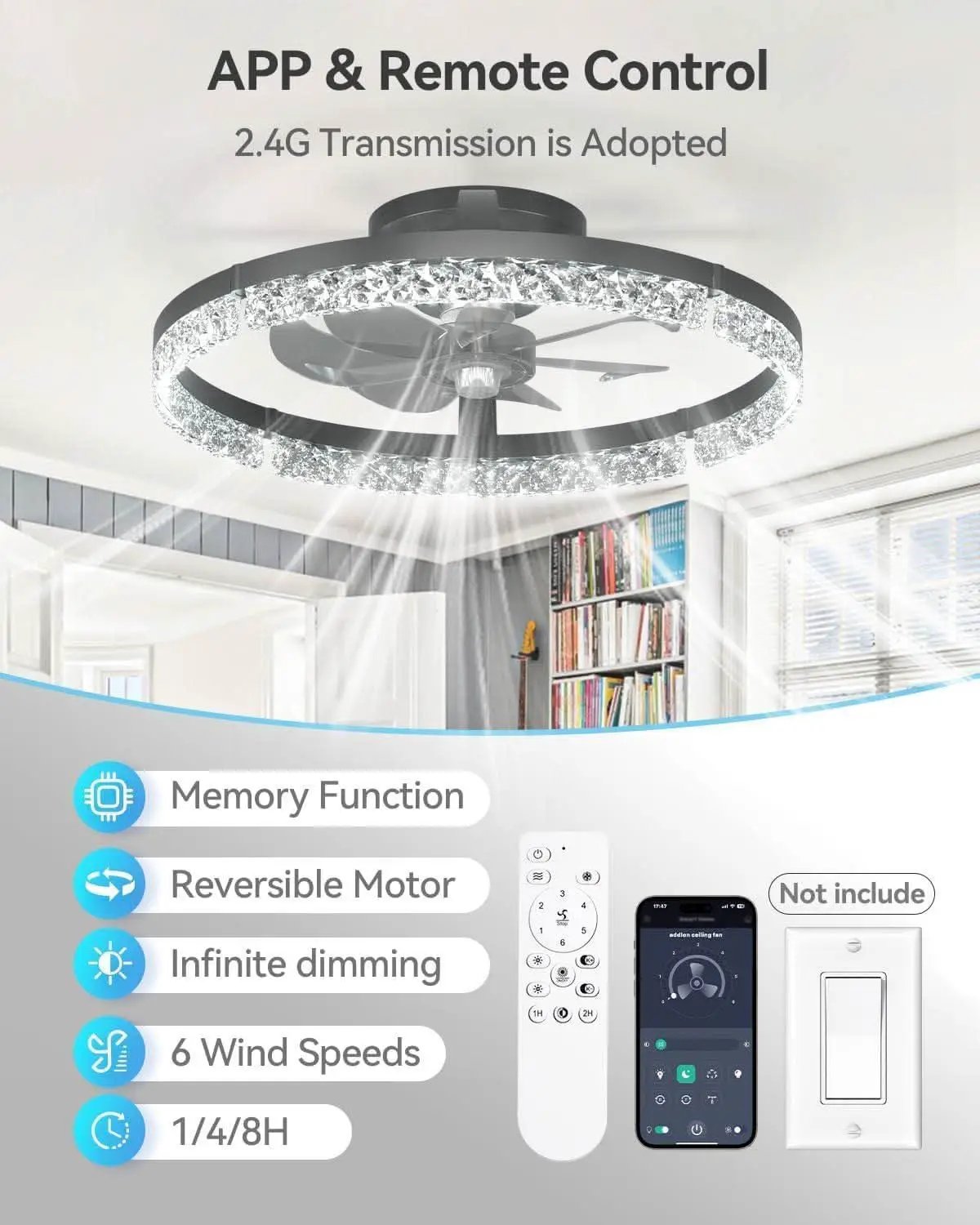 20 Inch Black Low Profile Ceiling Fan With Remote Dimmable from PriceLows™