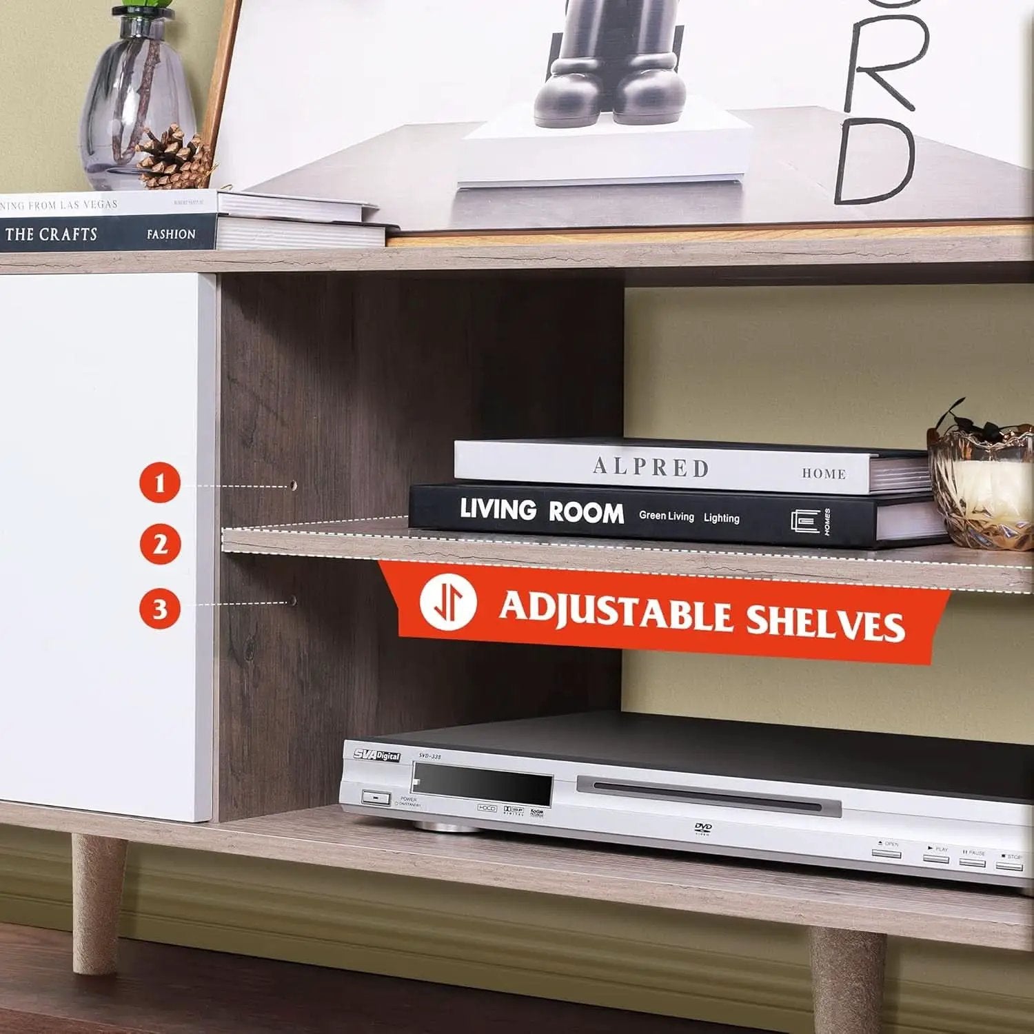 Boho TV Stand 55 To 60 Inch Greige White Sleek Design from PriceLows™