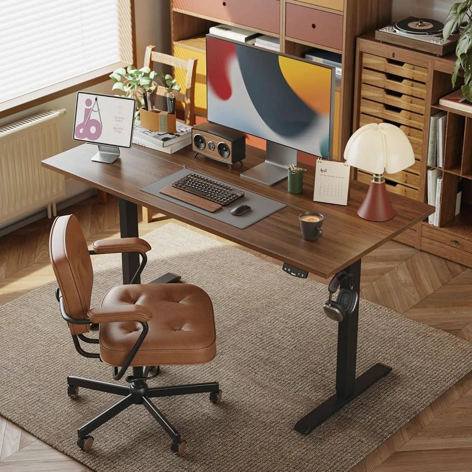 Electric Standing Desk 48x24 Height Adjustable Dark Walnut from PriceLows™