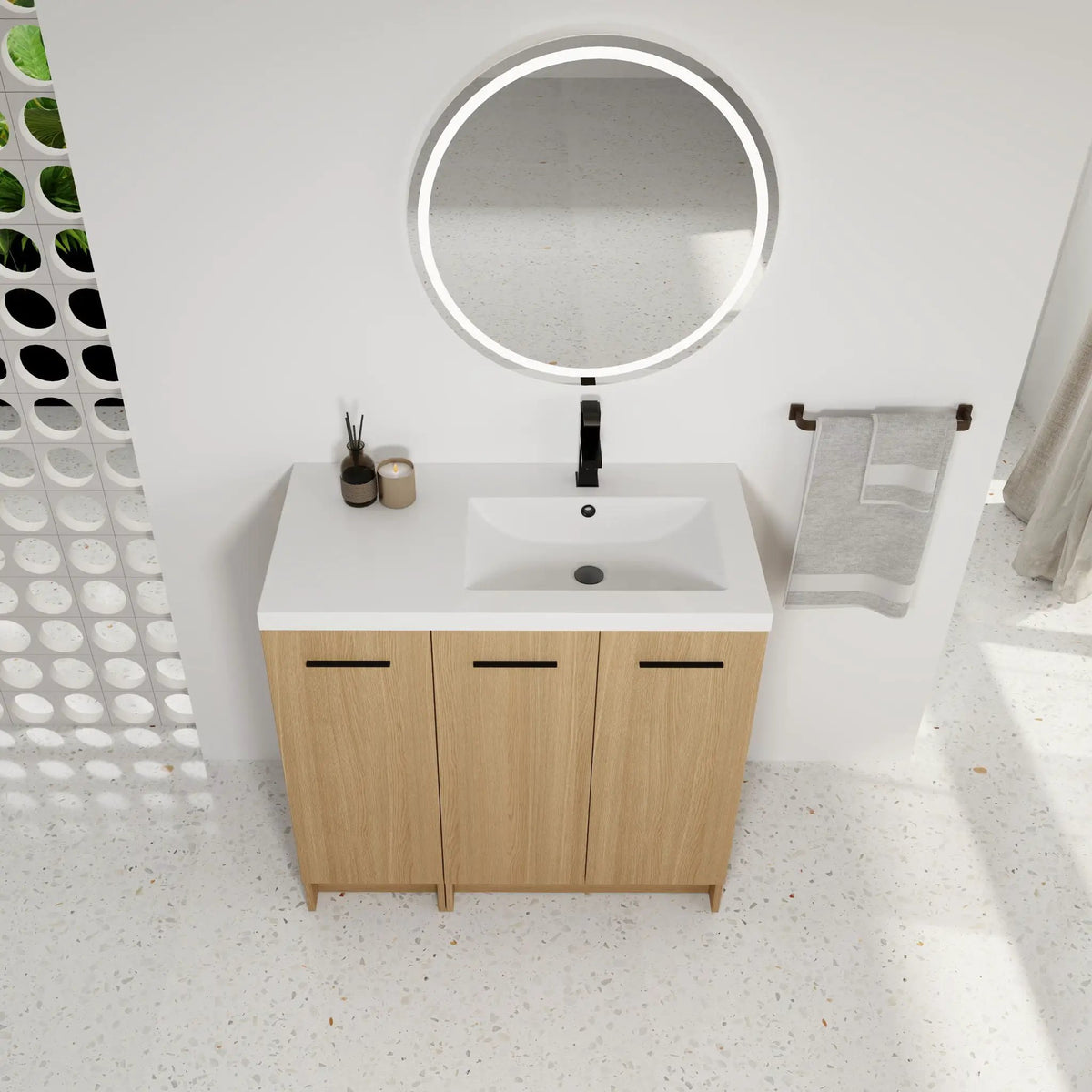 Wall Mounted Floating Bathroom Vanity | 3 Door Modular | Gel Coat Sink