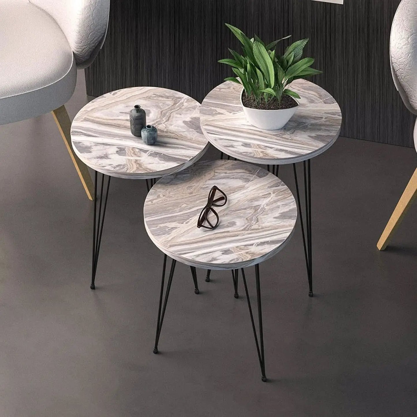 Grey Marble Nesting Tables Set Of 3 Modern Round End Tables from PriceLows™