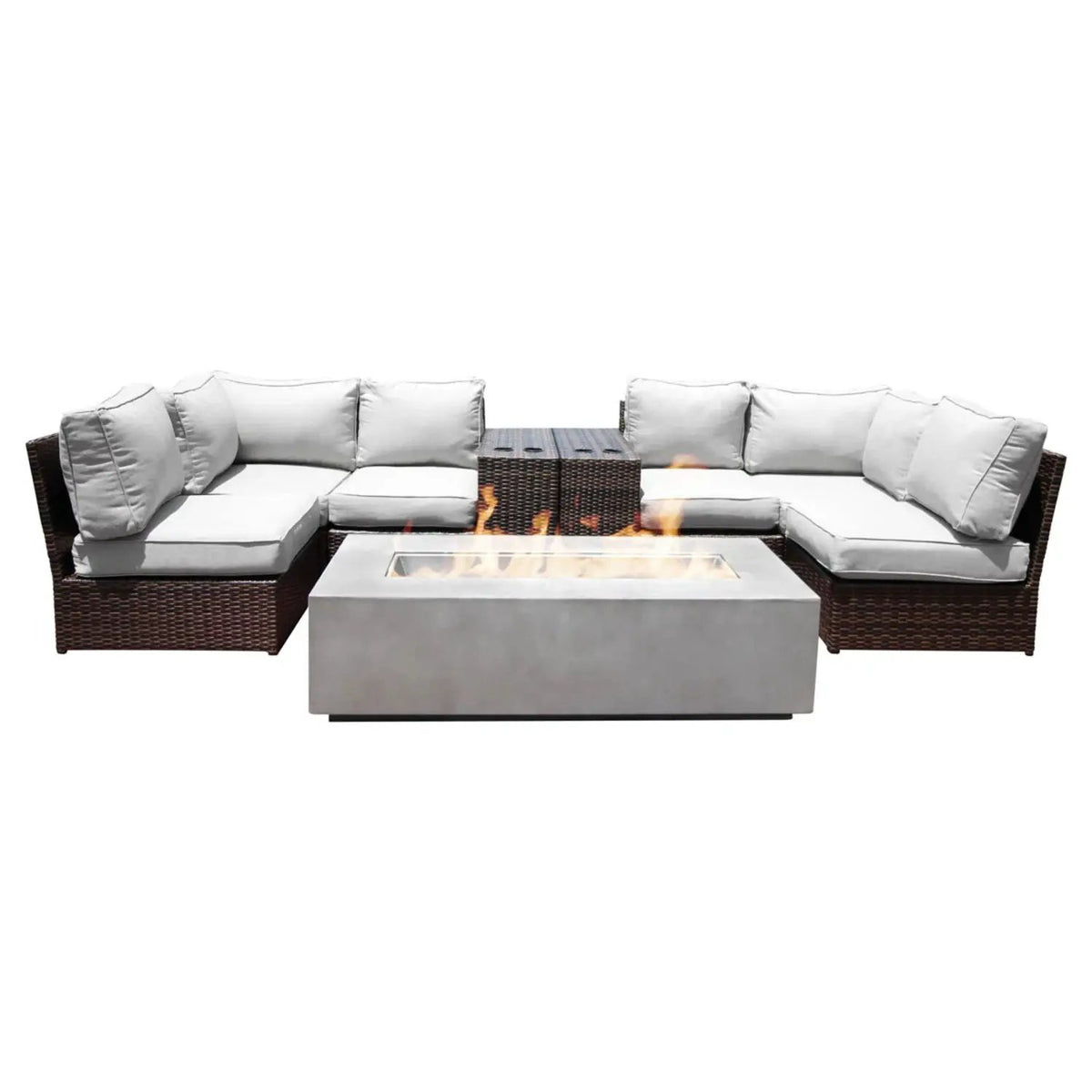 Outdoor Conversation Set | Fire Pit Included | 5 Inch Olefin Cushions | Espresso HDPE Wicker