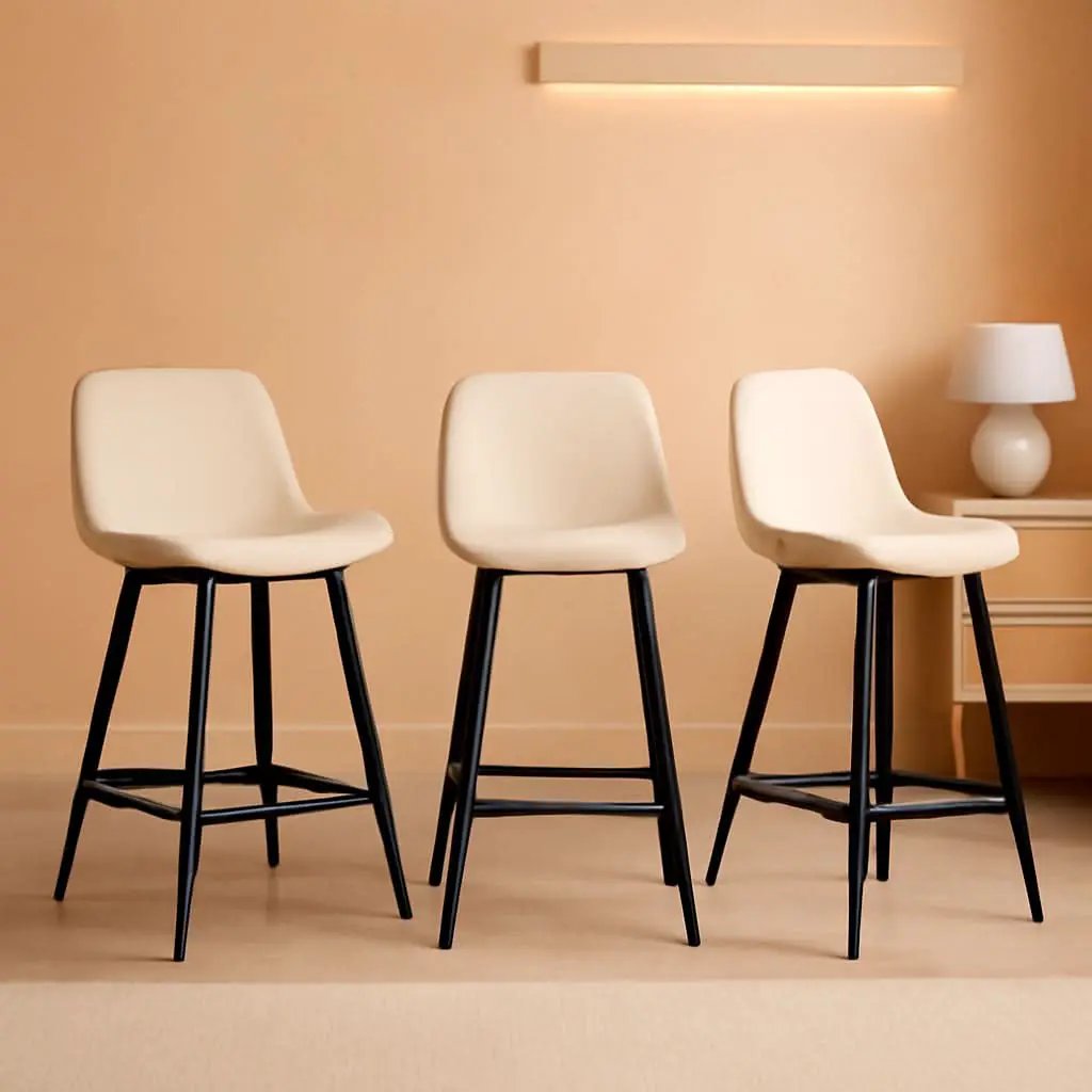 24 Inch Faux Leather Bar Stool Set of 3 With Back and Footrest, Antique White for Kitchen Island from PriceLows™