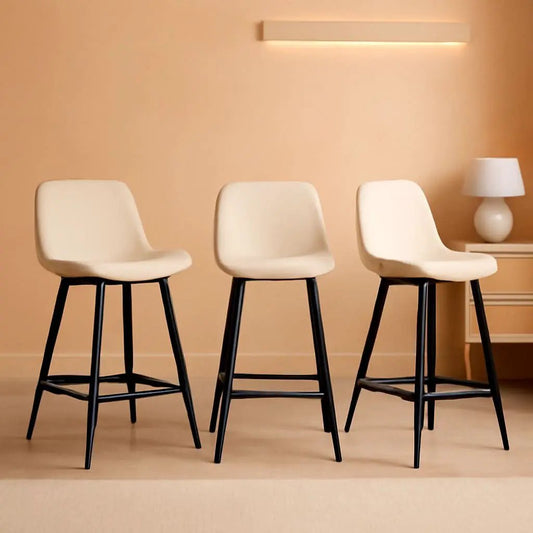 24 Inch Faux Leather Bar Stool Set of 3 With Back and Footrest, Antique White for Kitchen Island from PriceLows™