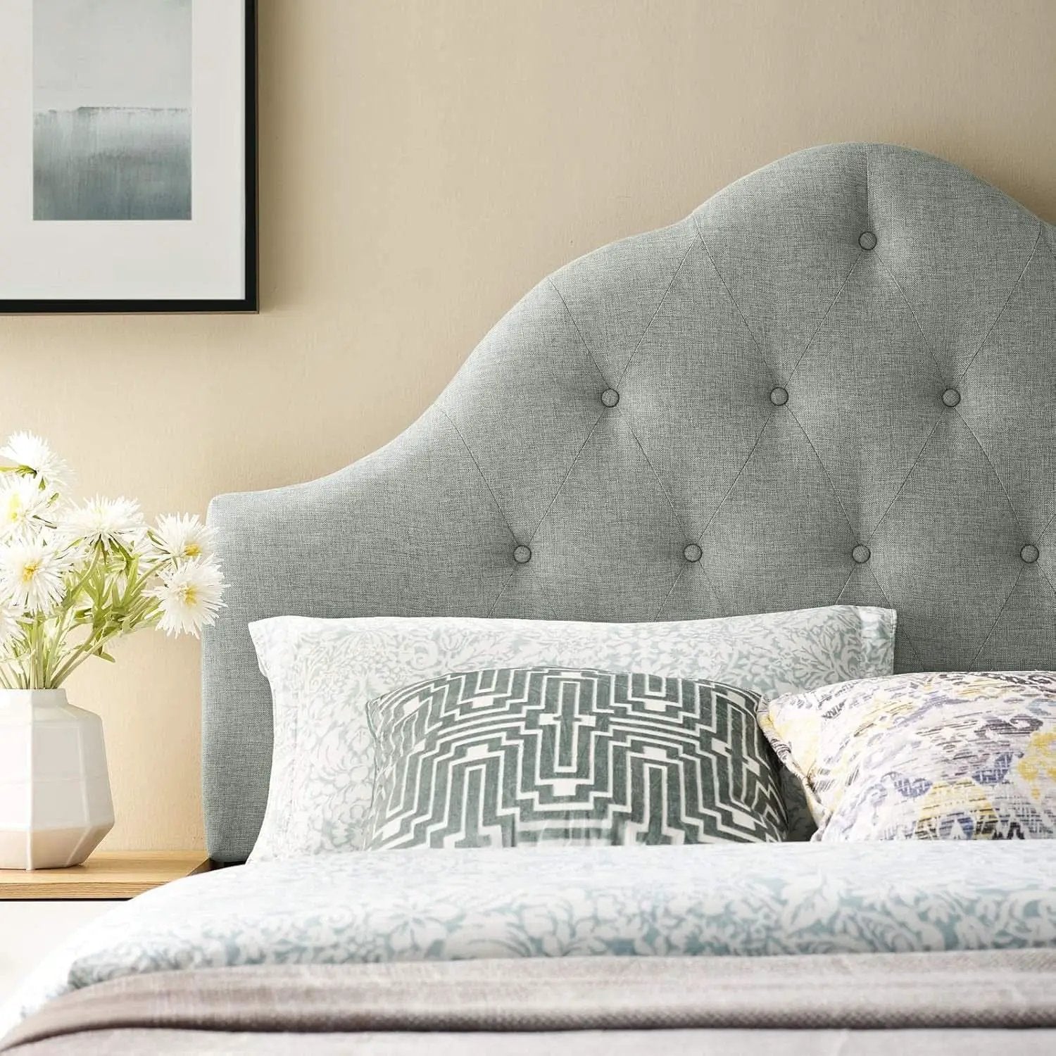 Tufted Linen Upholstered Queen Headboard with High Arch from PriceLows™