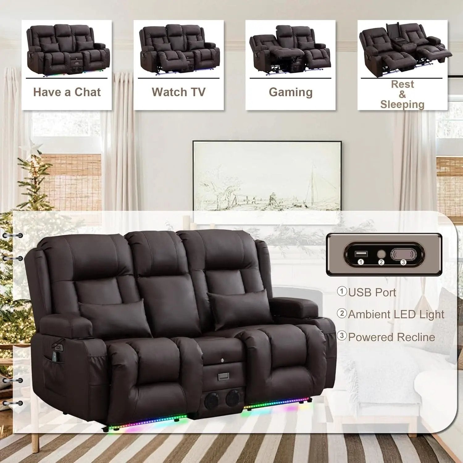 Power Loveseat Recliner Sofa With Massage And Heat Brown from PriceLows™