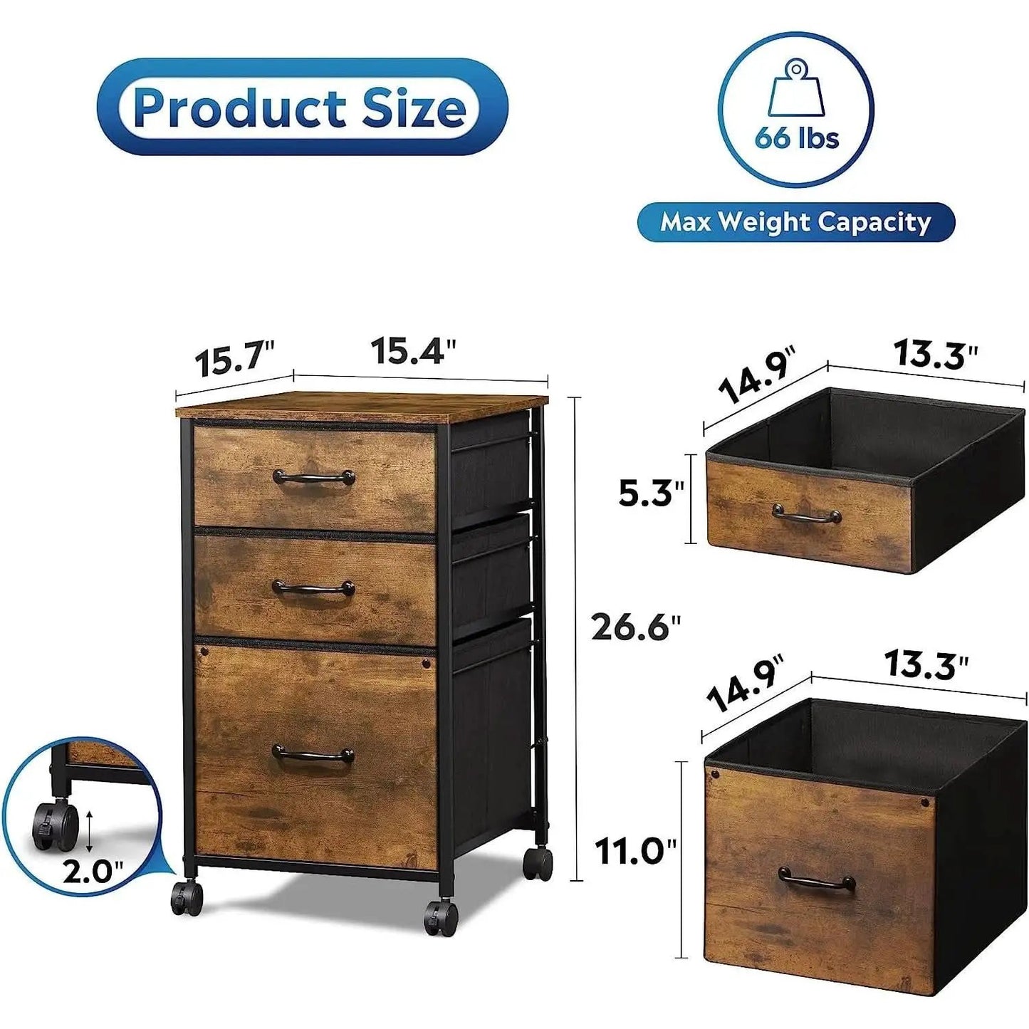 Rolling File Cabinet 3 Drawer In Rustic Brown Office Furniture from PriceLows™