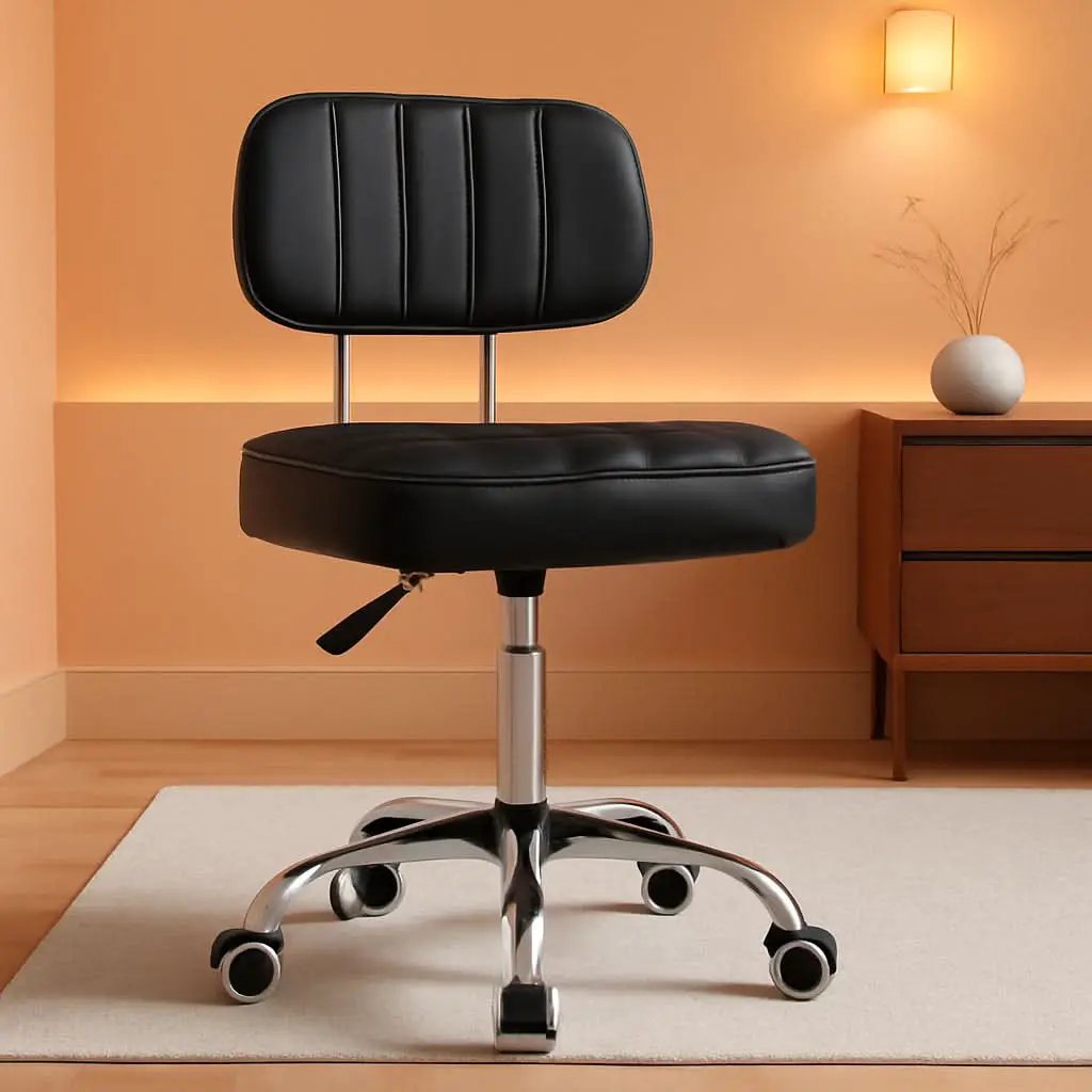 Black Height Adjustable Swivel Stool With Back Support from PriceLows™