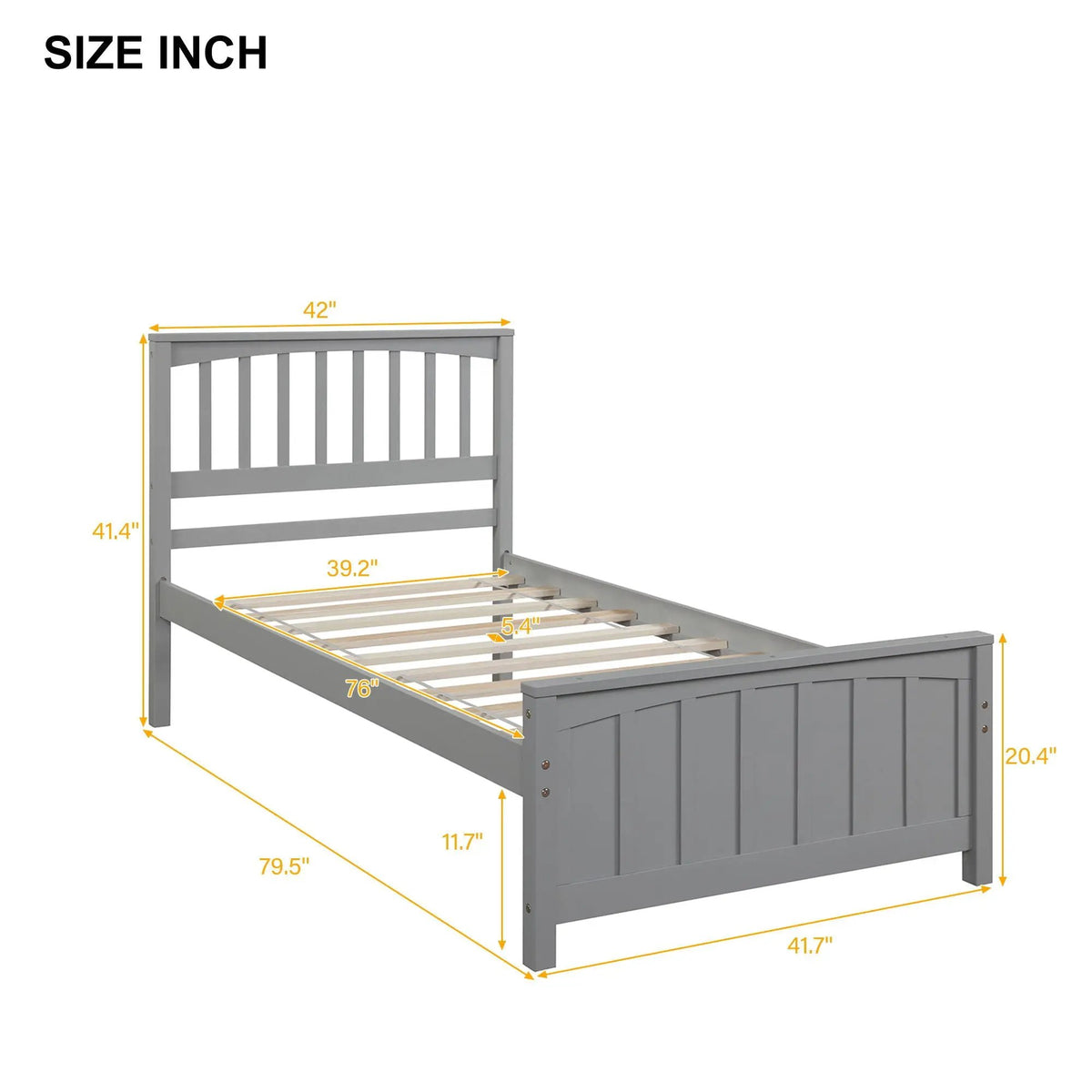 Wood Platform Bed | Headboard And Footboard | Classic Bed Frame | 41.1 Inch Height