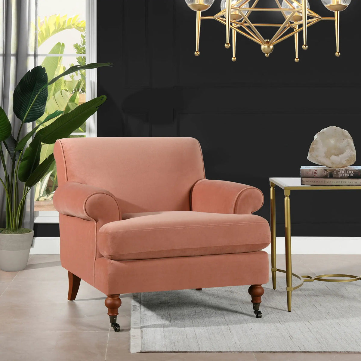 Alana Lawson Accent Arm Chair | Casters | Kiln-Dried Solid Wood Frame | Artisan Crafted