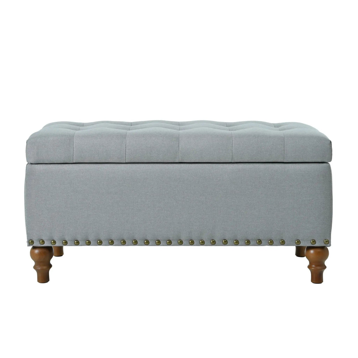 Upholstered Ottoman With Storage And Rivet Trim | 2 Pieces | Solid Wood | Living Room