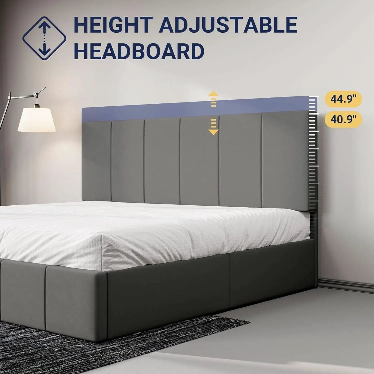 King Size Grey Velvet Upholstered Platform Bed Frame from PriceLows™