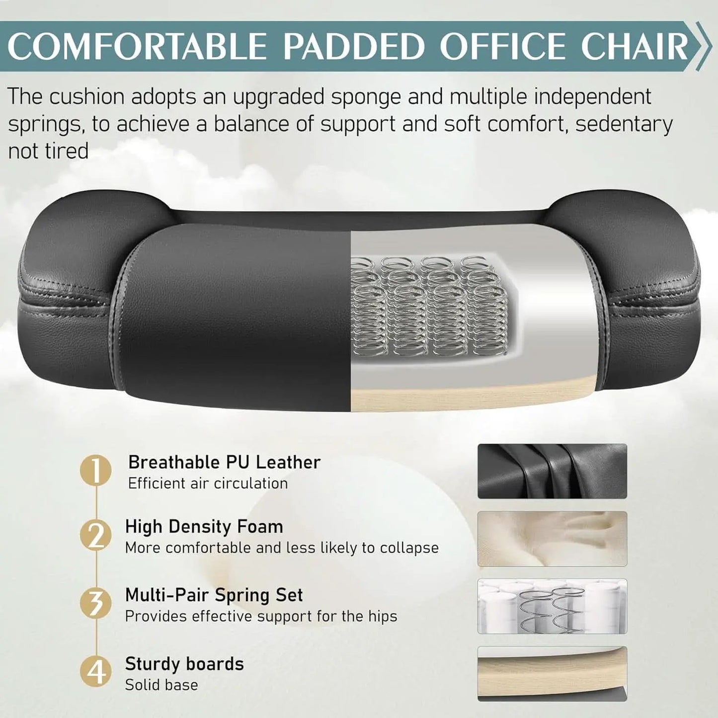 Ergonomic Leather Office Chair Adjustable Armrests Black from PriceLows™