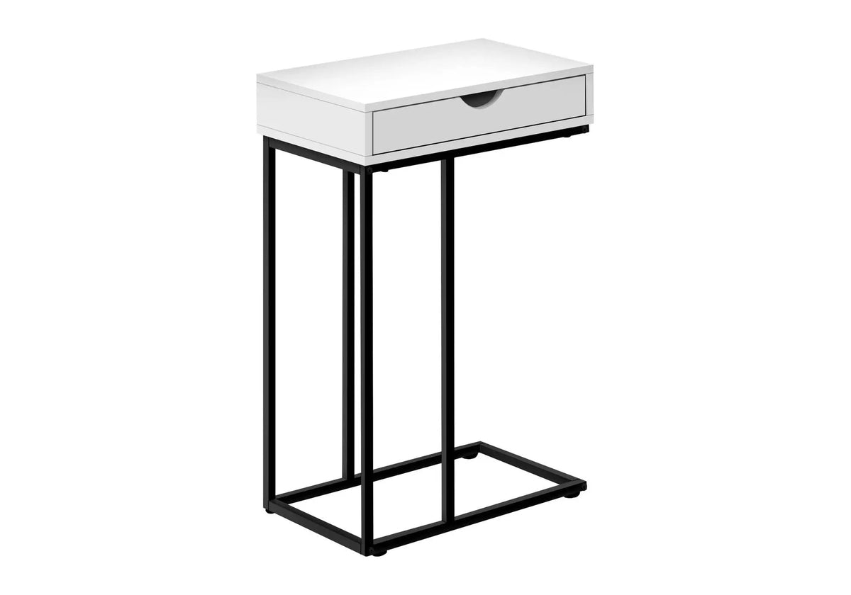 Versatile C-Shaped Accent Table | Pass-Through Drawer | Slide-Under Base | Contemporary Style