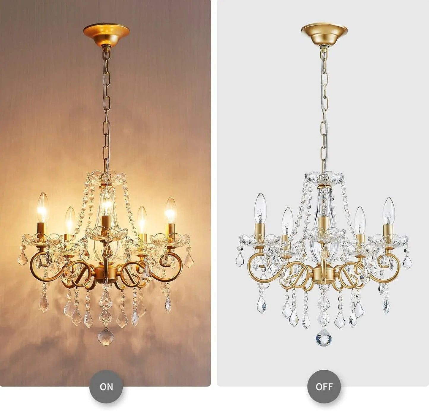 Gold Mini Crystal Chandelier With Five Bulbs Living Room from PriceLows™