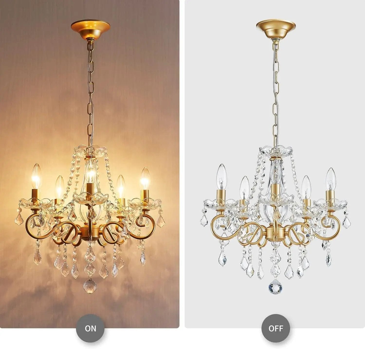 Gold Mini Crystal Chandelier With Five Bulbs Living Room from PriceLows™