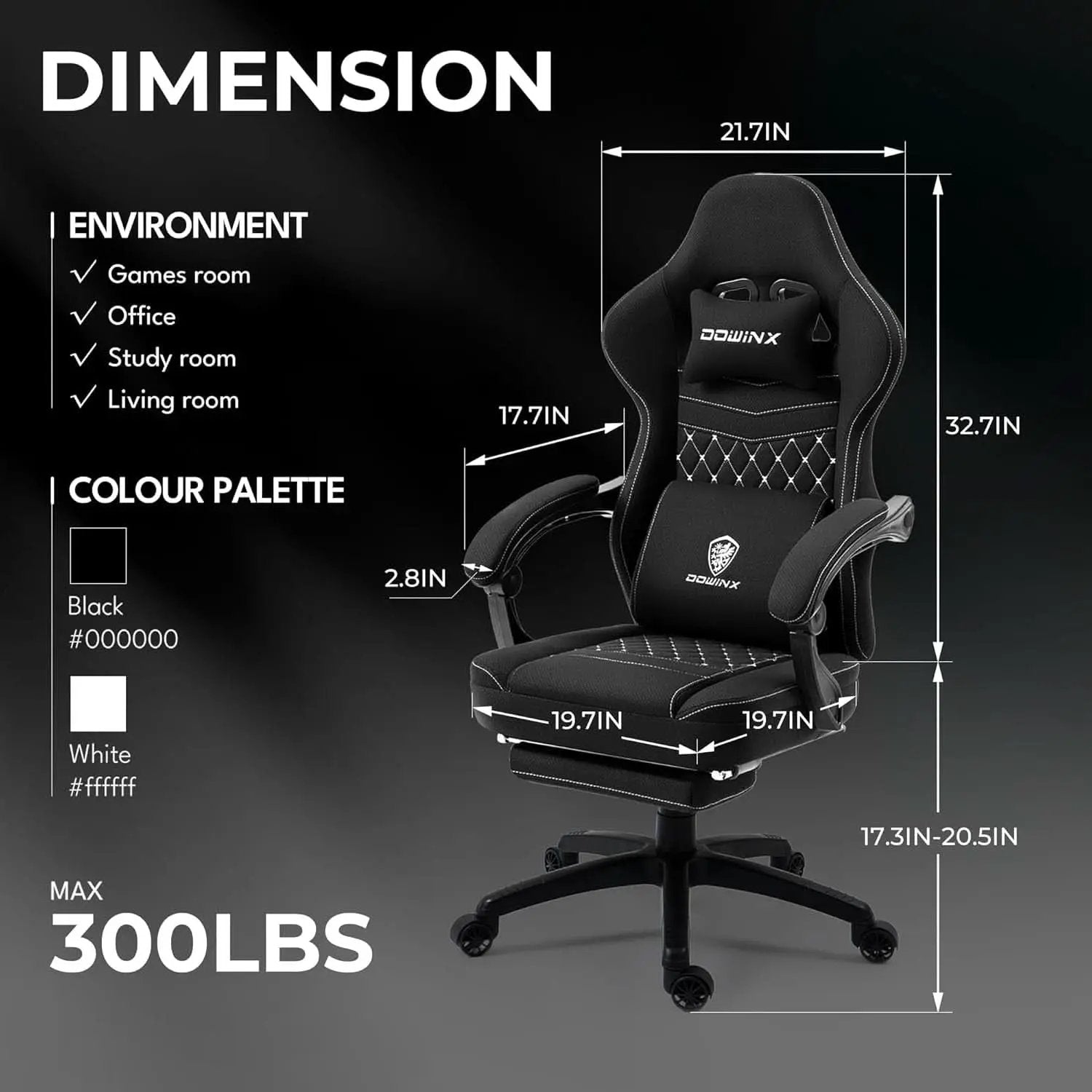 Black Breathable Fabric Gaming Chair With Massage Pad from PriceLows™
