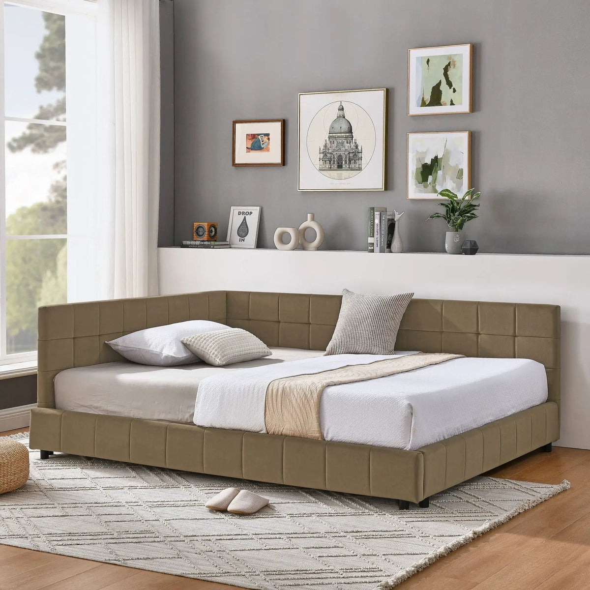 Upholstered Storage Bed Frame | Tufted Backrest And Armrests | Mid-Century Style | Bed Or Sofa Use