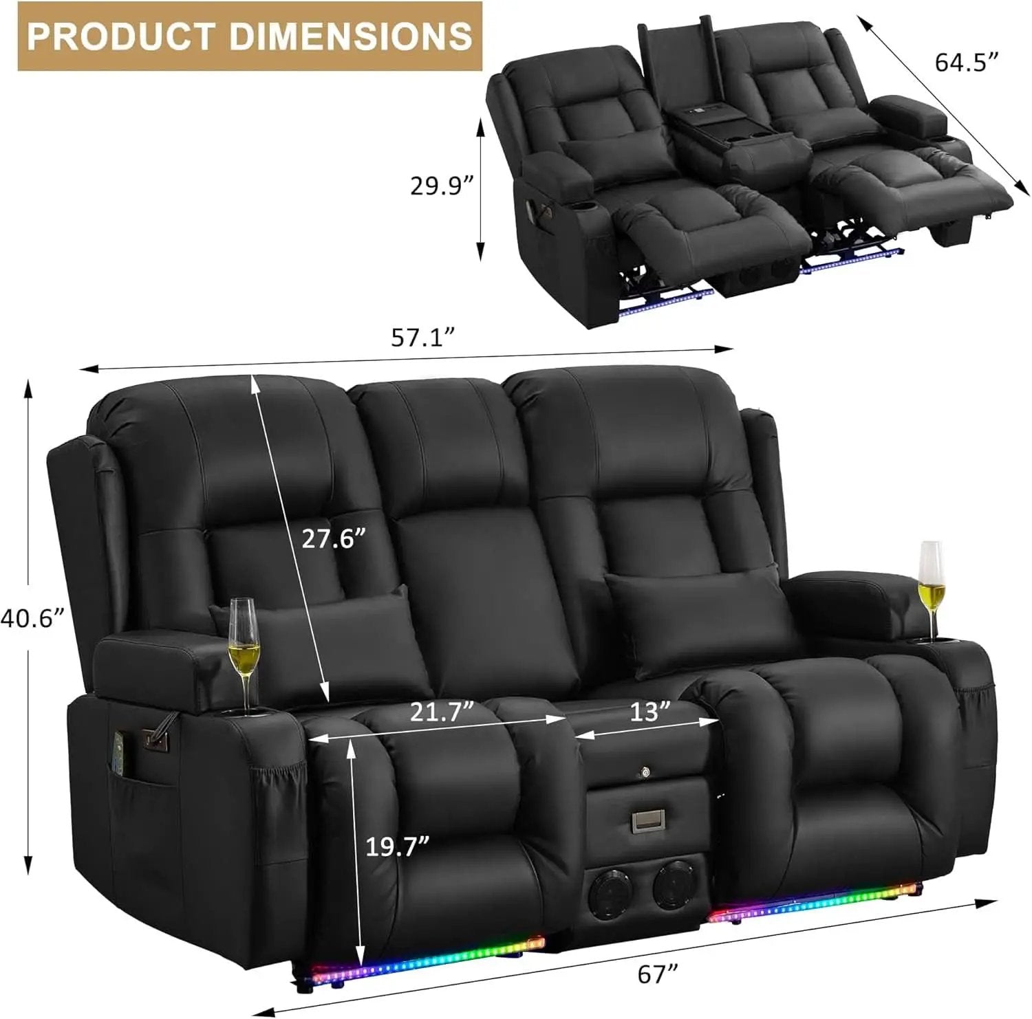 Power Reclining Loveseat With Massage And LED Lighting from PriceLows™