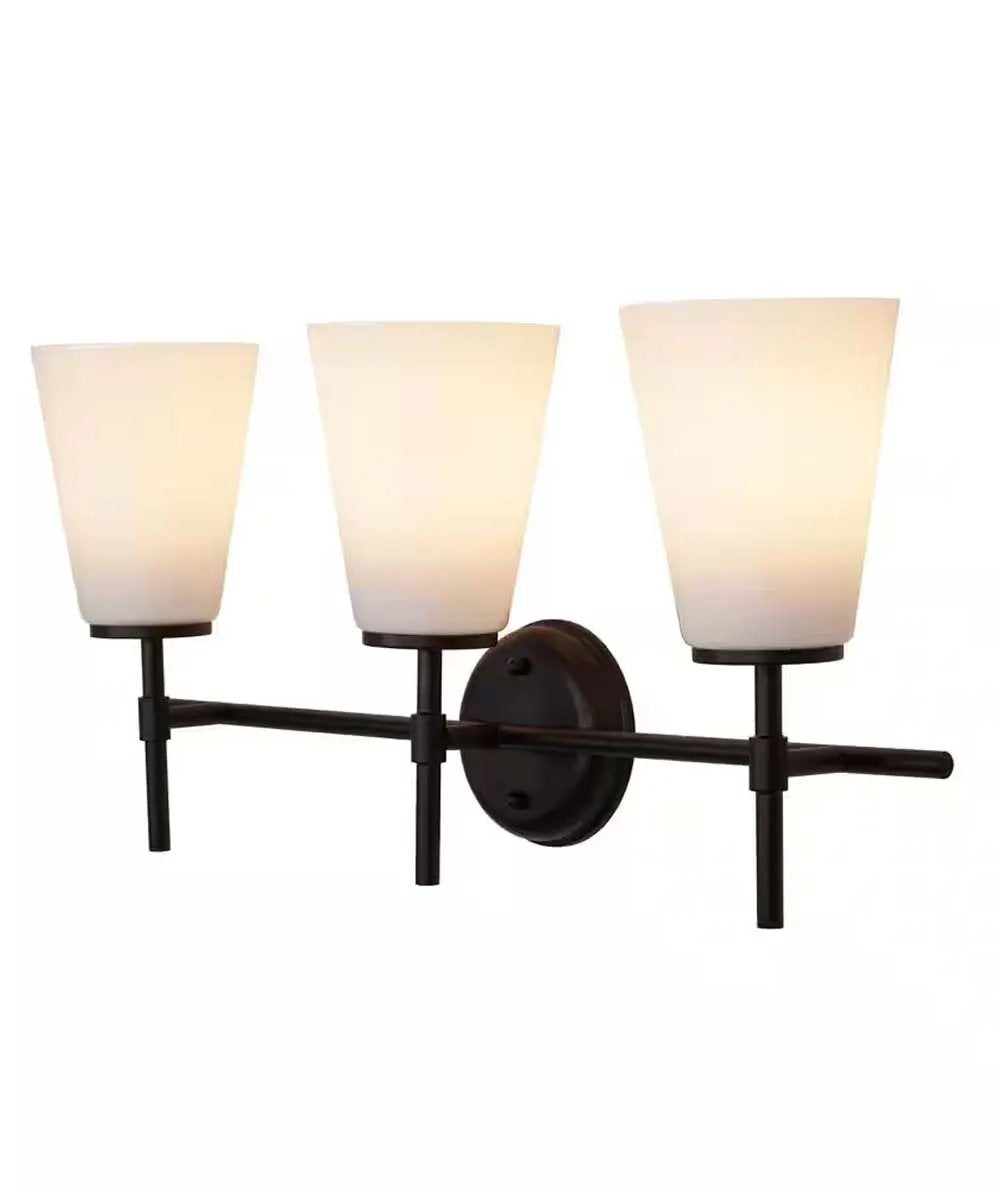 Vanity Light Fixture | 3 Light Black Finish | Opal Glass Shade | 24 Inch Wide