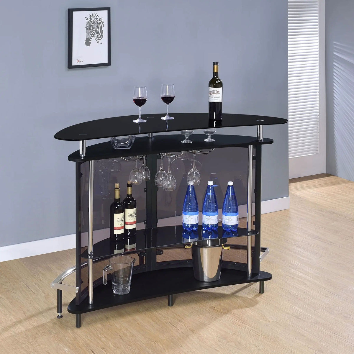 Amarillo Freestanding Glass Top Home Bar Wine Cabinet | 50.75 x 20 x 41 in | Glass & Acrylic | Black