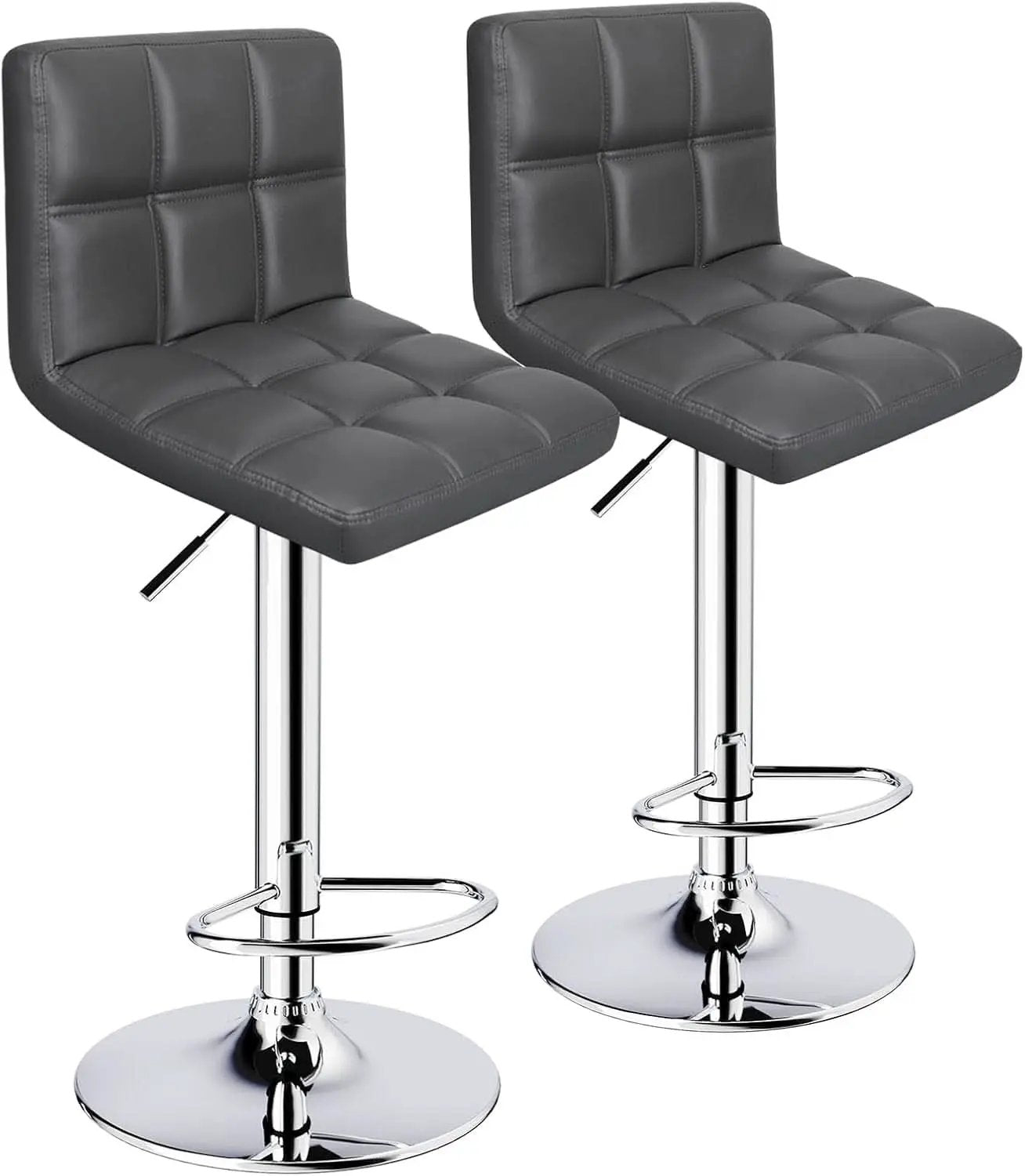 Grey Adjustable Swivel Bar Stools Set of 2 With PU Leather from PriceLows™