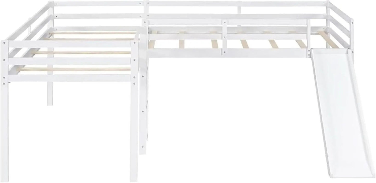 Wooden Twin Loft Bed With Slide And Ladder White For Kids Teens from PriceLows™