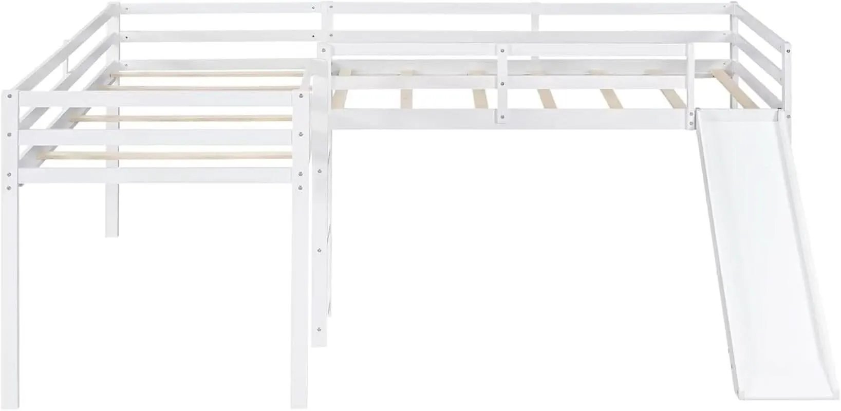 Wooden Twin Loft Bed With Slide And Ladder White For Kids Teens from PriceLows™